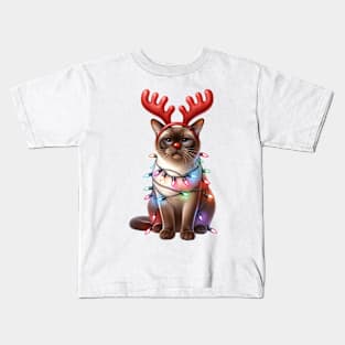 Christmas Red Nose Burmese Cat Kids T-Shirt